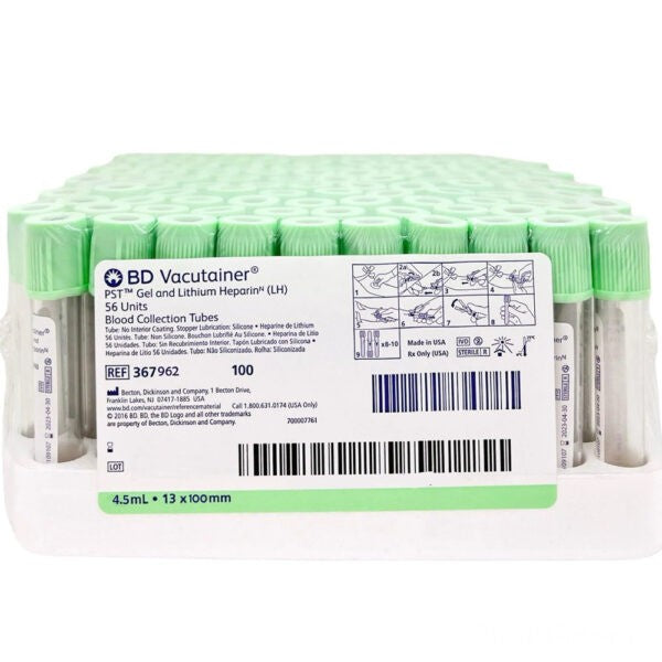 BD Vacutainer® PST™ Venous Blood Collection Tube Lithium Heparin / Separator Gel Additive 4.5 mL BD Hemogard™ Closure Plastic Tube 367962