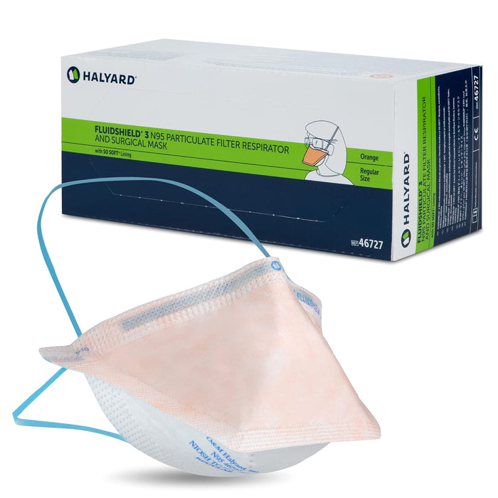 HALYARD FLUIDSHIELD N95 Respirators, ASTM Level 3 Mask, Regular Size, Orange, 46727 (Case of 210)