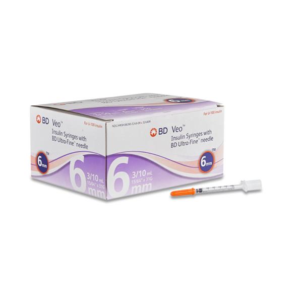 BD Ultra-Fine Insulin Syringe/Needle 31gx6mm 0.3cc Conventional No Dead Spc 100/Bx