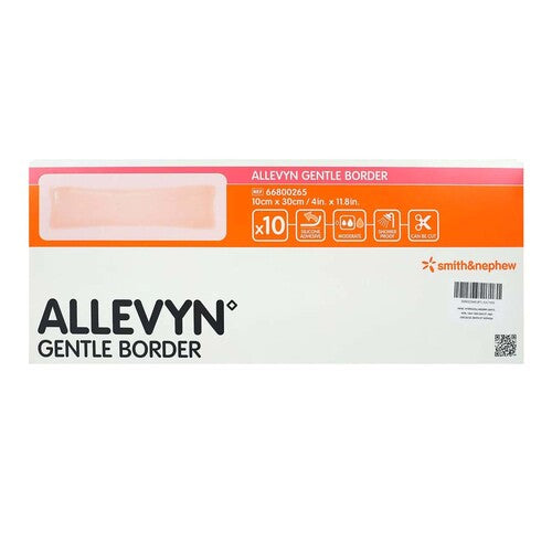 Smith & Nephew Foam Dressing Allevyn Gentle Border 4 X 12 Inch With Border Film Backing Silicone Gel Adhesive Rectangle Sterile