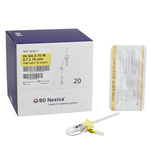 BD Closed IV Catheter Nexiva 24G 3/4" Sliding Safety Needle,