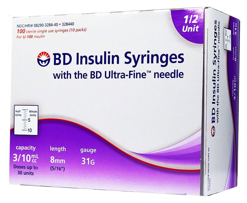 BD Ultrafine U-100 Insulin Syringe 31G 8mm 1/2 Unit