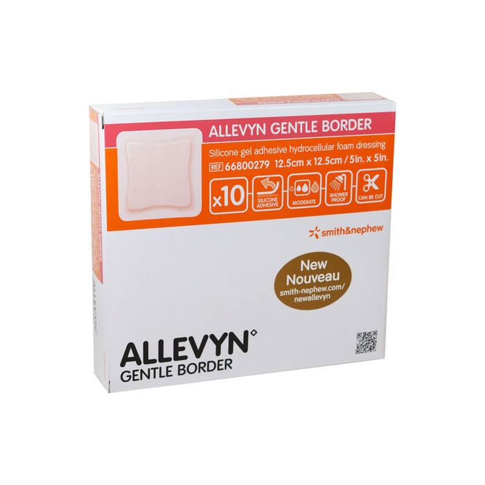 Smith and Nephew Foam Dressing Allevyn Gentle Border 5 X 5 Inch With Border Film Backing Silicone Gel Adhesive Square Sterile