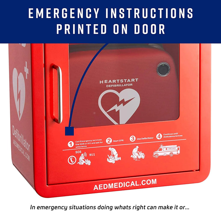 Stainless Steel AED Cabinet | With Door-Activated AlarmStainless Steel AED Cabinet | Wall Mount Storage Cabinet for Defibrillators | Compact AED Surface Mount Cabinet