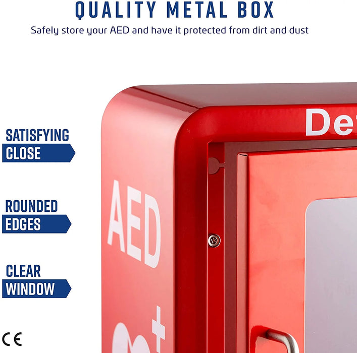 Stainless Steel AED Cabinet | With Door-Activated AlarmStainless Steel AED Cabinet | Wall Mount Storage Cabinet for Defibrillators | Compact AED Surface Mount Cabinet