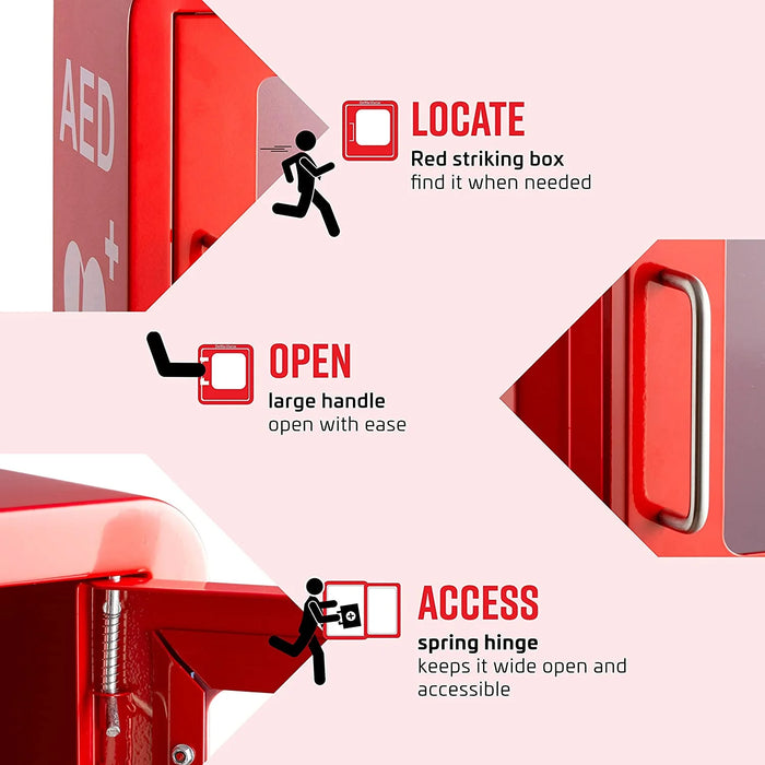 Stainless Steel AED Cabinet | With Door-Activated AlarmStainless Steel AED Cabinet | Wall Mount Storage Cabinet for Defibrillators | Compact AED Surface Mount Cabinet