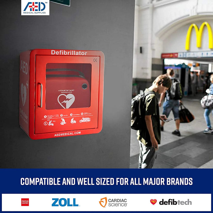 Stainless Steel AED Cabinet | With Door-Activated AlarmStainless Steel AED Cabinet | Wall Mount Storage Cabinet for Defibrillators | Compact AED Surface Mount Cabinet