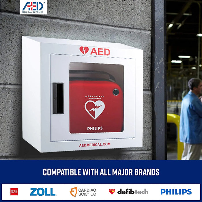 Stainless Steel AED Cabinet | Wall Mount Storage Cabinet for Defibrillators | Compact AED Surface Mount Cabinet