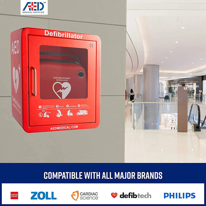 Stainless Steel AED Cabinet | With Door-Activated AlarmStainless Steel AED Cabinet | Wall Mount Storage Cabinet for Defibrillators | Compact AED Surface Mount Cabinet