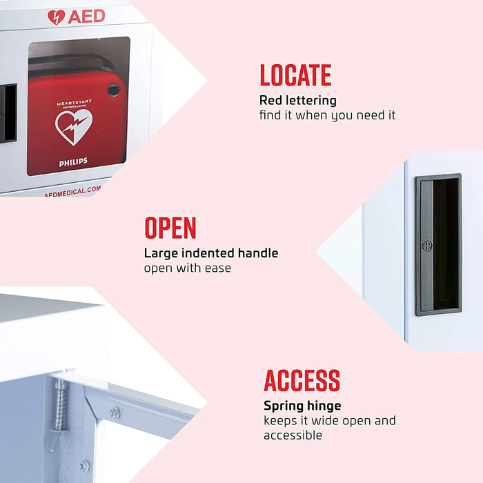 Stainless Steel AED Cabinet | Wall Mount Storage Cabinet for Defibrillators | Compact AED Surface Mount Cabinet