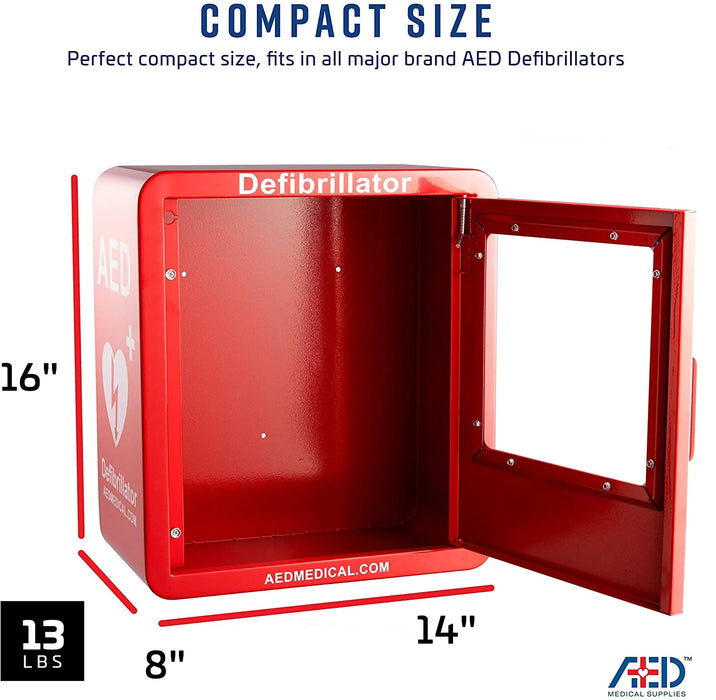 Stainless Steel AED Cabinet | With Door-Activated AlarmStainless Steel AED Cabinet | Wall Mount Storage Cabinet for Defibrillators | Compact AED Surface Mount Cabinet