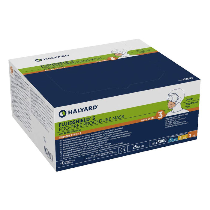 HALYARD FLUIDSHIELD 3 Fog-Free Procedure Mask Anti-Glare Wraparound Visor, Orange (Case of 100)