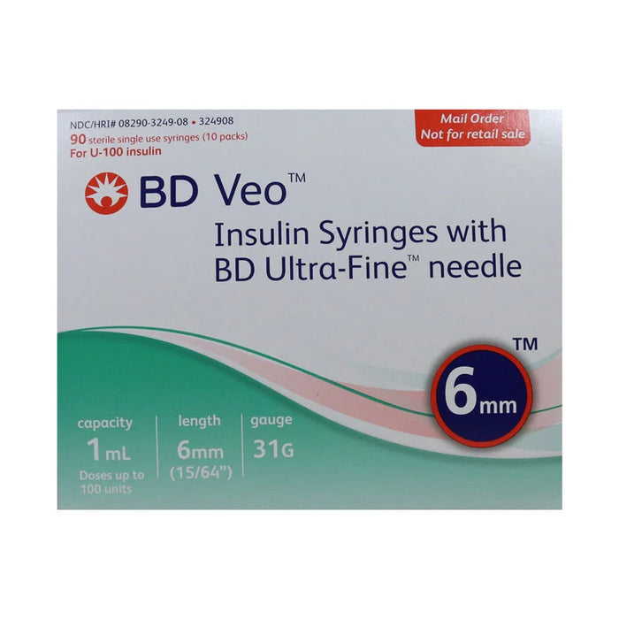 BD INSULIN SYRING 6MM 31GX1ML 100CT syringe and needle,insulin,1mL MISCELL DISP SYRIN 31GX15/64" (324912)